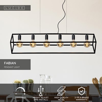 Lucide FABIAN - Pendant light - 6xE27 - Black
